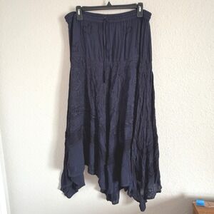 Coldwater Creek Womens Medium Navy Embroidered Maxi Skirt Fairy Grunge Golbin
